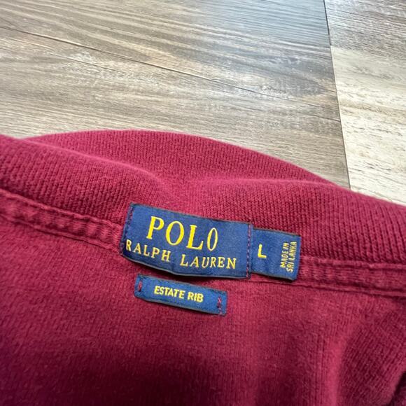 Polo‎ Ralph Lauren Burgundy Red Mens L Estate Rib Quarter Zip Sweater Preppy - Picture 4 of 9